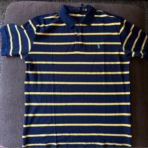 Polo Ralph Lauren Striped Classic Fit Polo Shirt - Navy w/ Yellow - Size: L
